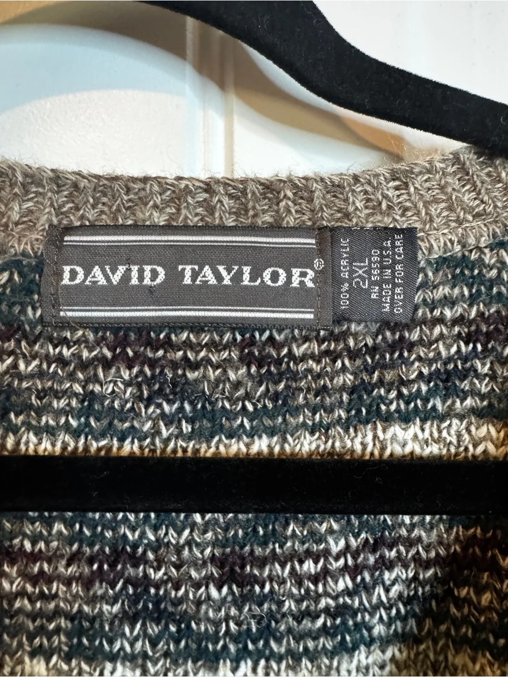 David Taylor Cardigan Mens Brown Black Geometric Jacquard Knit Grandpa Sweater